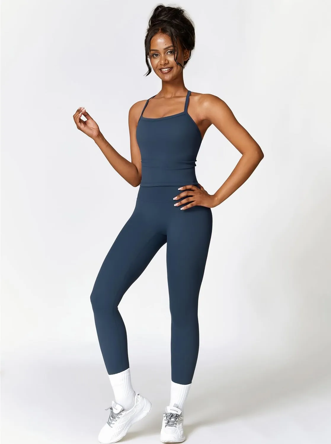 2 Piece Workout Sets for Women High Waisted Seamless Butt Lifting Leggings Gym Yoga Outfit Stretchy Sports Bra Set
