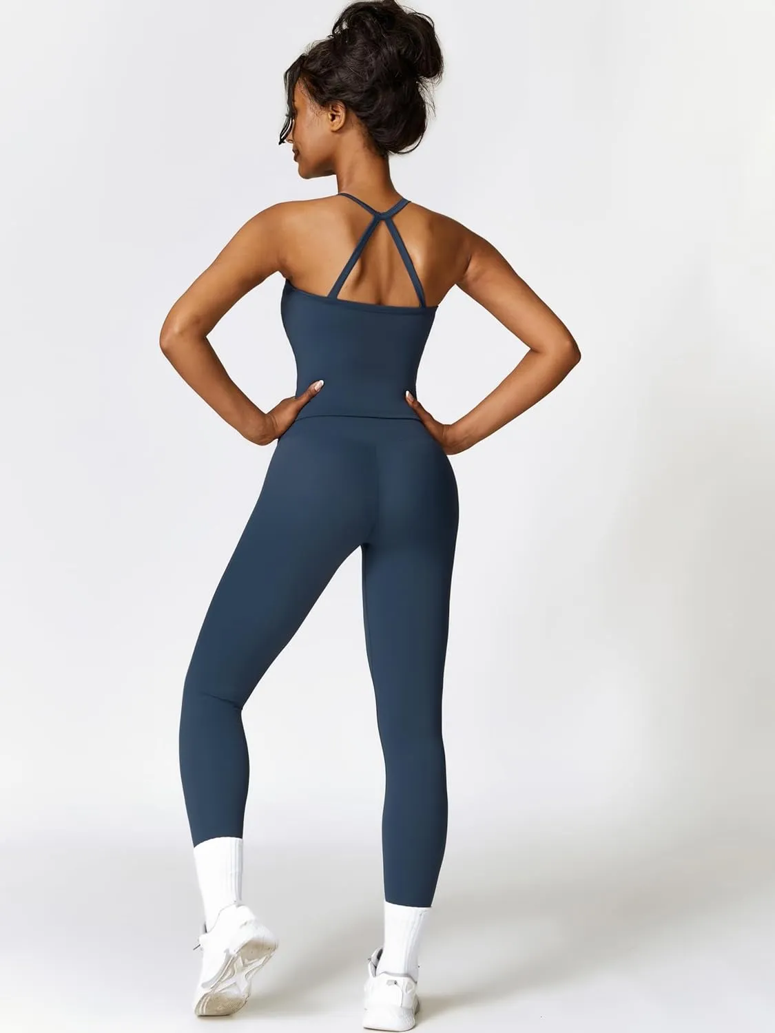2 Piece Workout Sets for Women High Waisted Seamless Butt Lifting Leggings Gym Yoga Outfit Stretchy Sports Bra Set