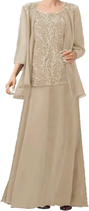 2 Pieces Mother of The Bride Dresses for Wedding Laces Appliques Chiffon Mother of The Groom Dresses with Jackets
