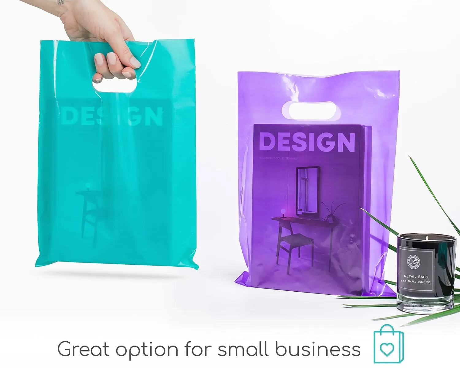 200 Teal & Purple Bags for Small Business 100 Teal and 100 Purple 9"x12" Merchandise Bags 1.5Mil Thick Glossy Great for Retail and Boutiques With Handles