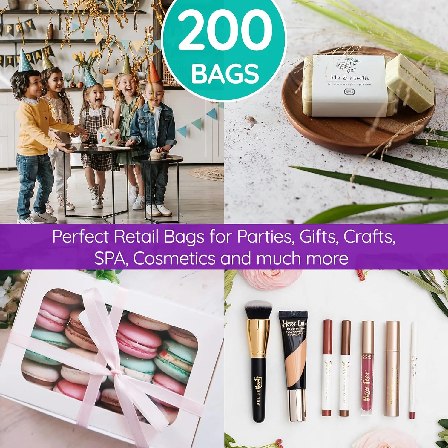 200 Teal & Purple Bags for Small Business 100 Teal and 100 Purple 9"x12" Merchandise Bags 1.5Mil Thick Glossy Great for Retail and Boutiques With Handles