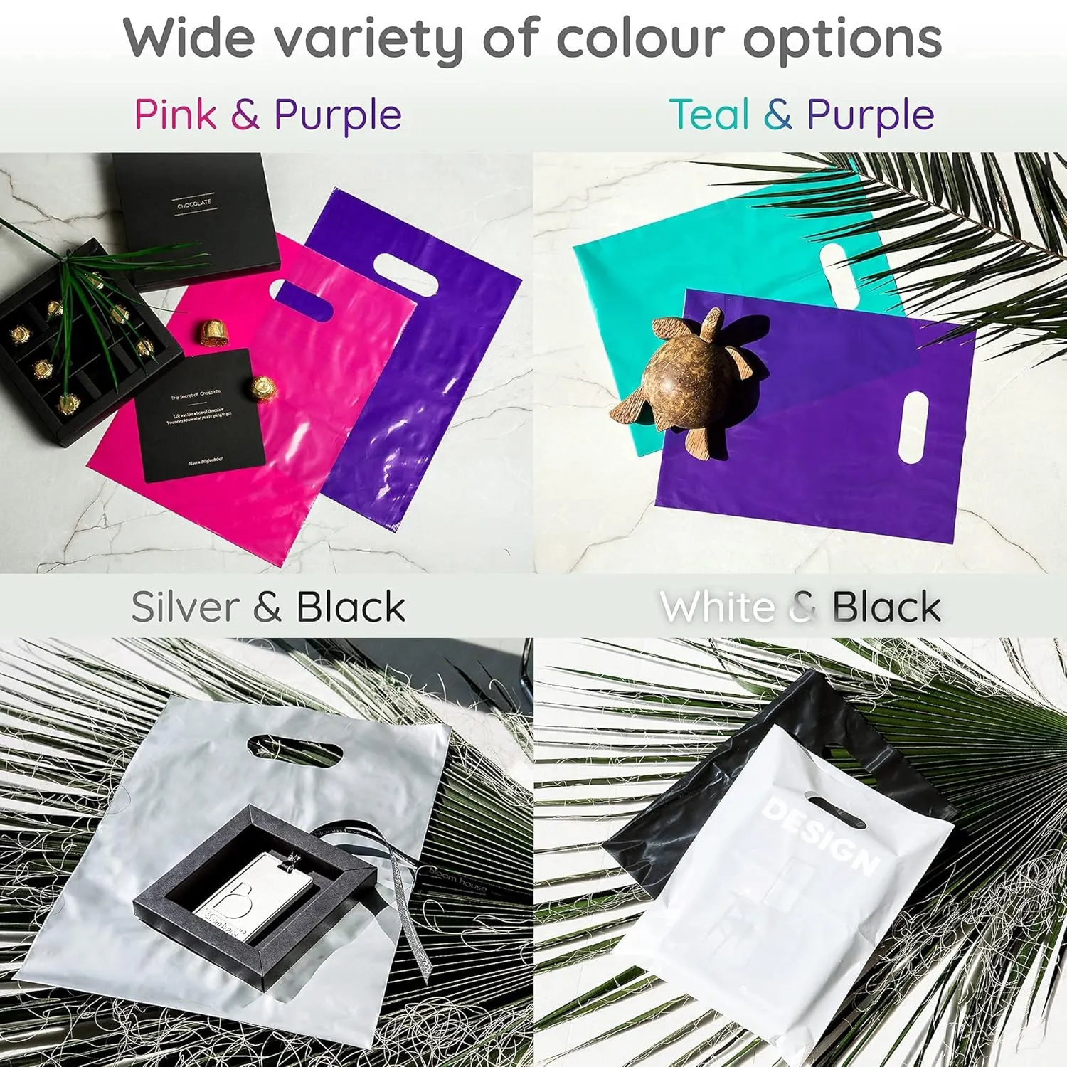 200 Teal & Purple Bags for Small Business 100 Teal and 100 Purple 9"x12" Merchandise Bags 1.5Mil Thick Glossy Great for Retail and Boutiques With Handles