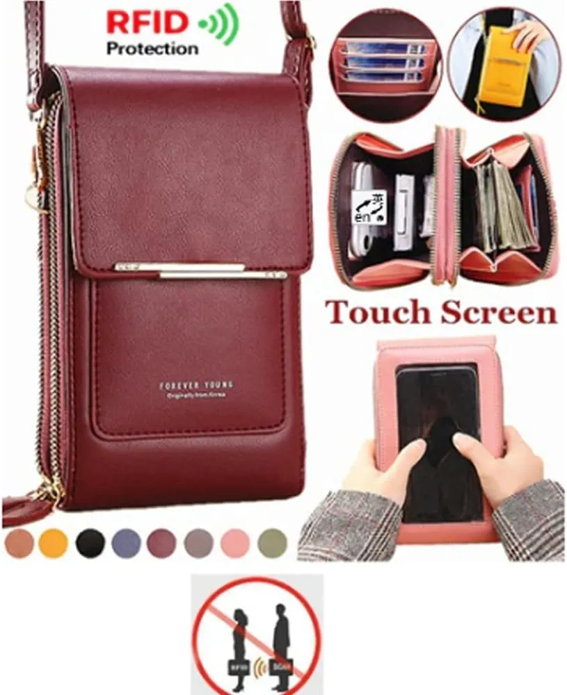 2023 New Anti-theft Leather Bag, Touch Screen Small Crossbody Cell Phone Purse, RFID Blocking Mini PU Leather Crossbody Bags
