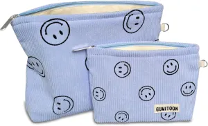 2pcs Cosmetic Bags,makeup bag for women,aesthetic organizer toiletry bags,travel essentials,travel size toiletries,a small make up bag and a big make up bag(blue Smiley face)
