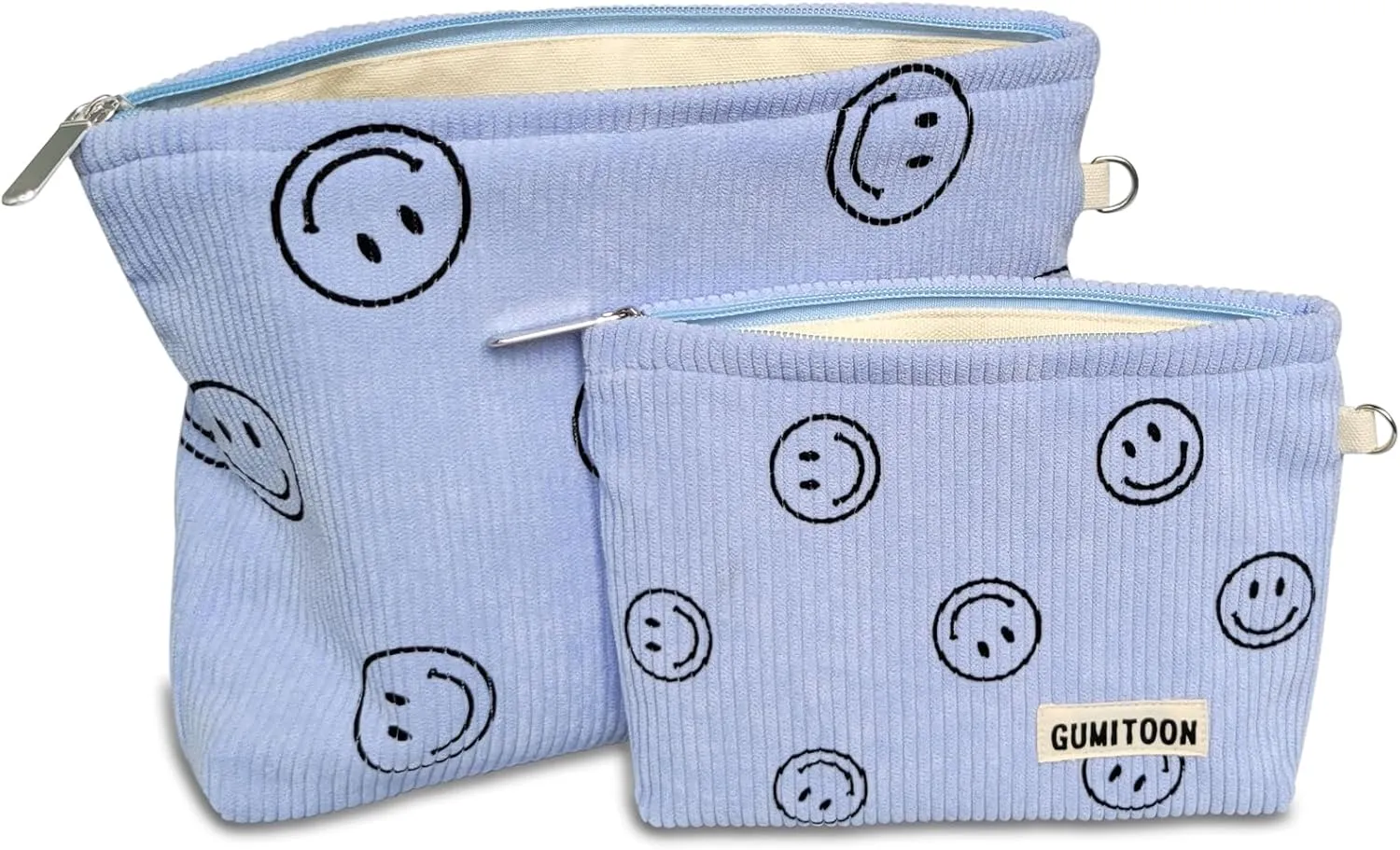 2pcs Cosmetic Bags,makeup bag for women,aesthetic organizer toiletry bags,travel essentials,travel size toiletries,a small make up bag and a big make up bag(blue Smiley face)