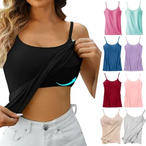 2pcs Womens Camisole with Shelf Bra Workout Yoga Adjustable Spaghetti Strap Tank Tops Athletic Compression Basic Layer