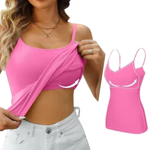 2pcs Womens Camisole with Shelf Bra Workout Yoga Adjustable Spaghetti Strap Tank Tops Athletic Compression Basic Layer