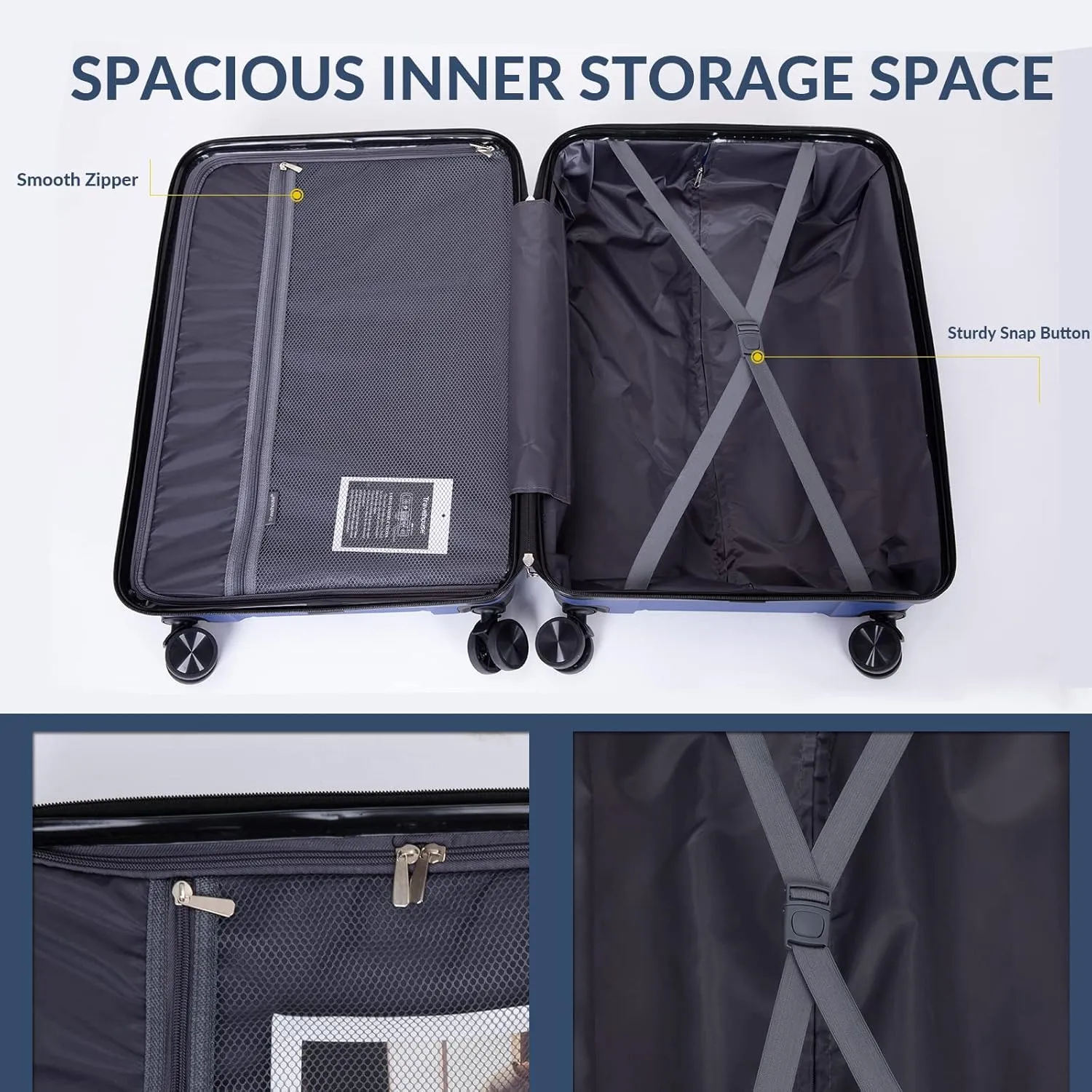 3 Piece Luggage Sets with Spinner Wheels Hardshell,Travel Suitcase&Rolling Suitcase&Hard Suitcases with Wheels,Adjustable Pull Rod,Name Card,TSA Lock,Two Hooks,Lightweight PP(20/24/28) (Navy)