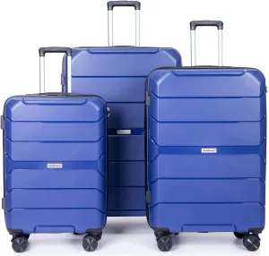 3 Piece Luggage Sets with Spinner Wheels Hardshell,Travel Suitcase&Rolling Suitcase&Hard Suitcases with Wheels,Adjustable Pull Rod,Name Card,TSA Lock,Two Hooks,Lightweight PP(20/24/28) (Navy)