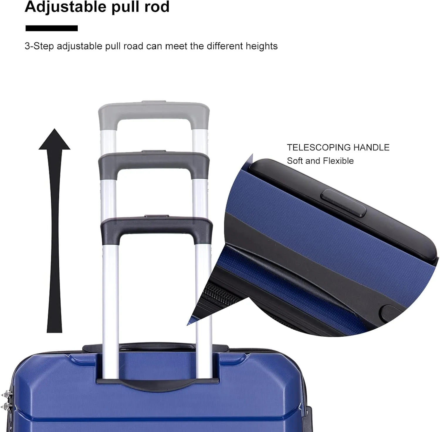 3 Piece Luggage Sets with Spinner Wheels Hardshell,Travel Suitcase&Rolling Suitcase&Hard Suitcases with Wheels,Adjustable Pull Rod,Name Card,TSA Lock,Two Hooks,Lightweight PP(20/24/28) (Navy)