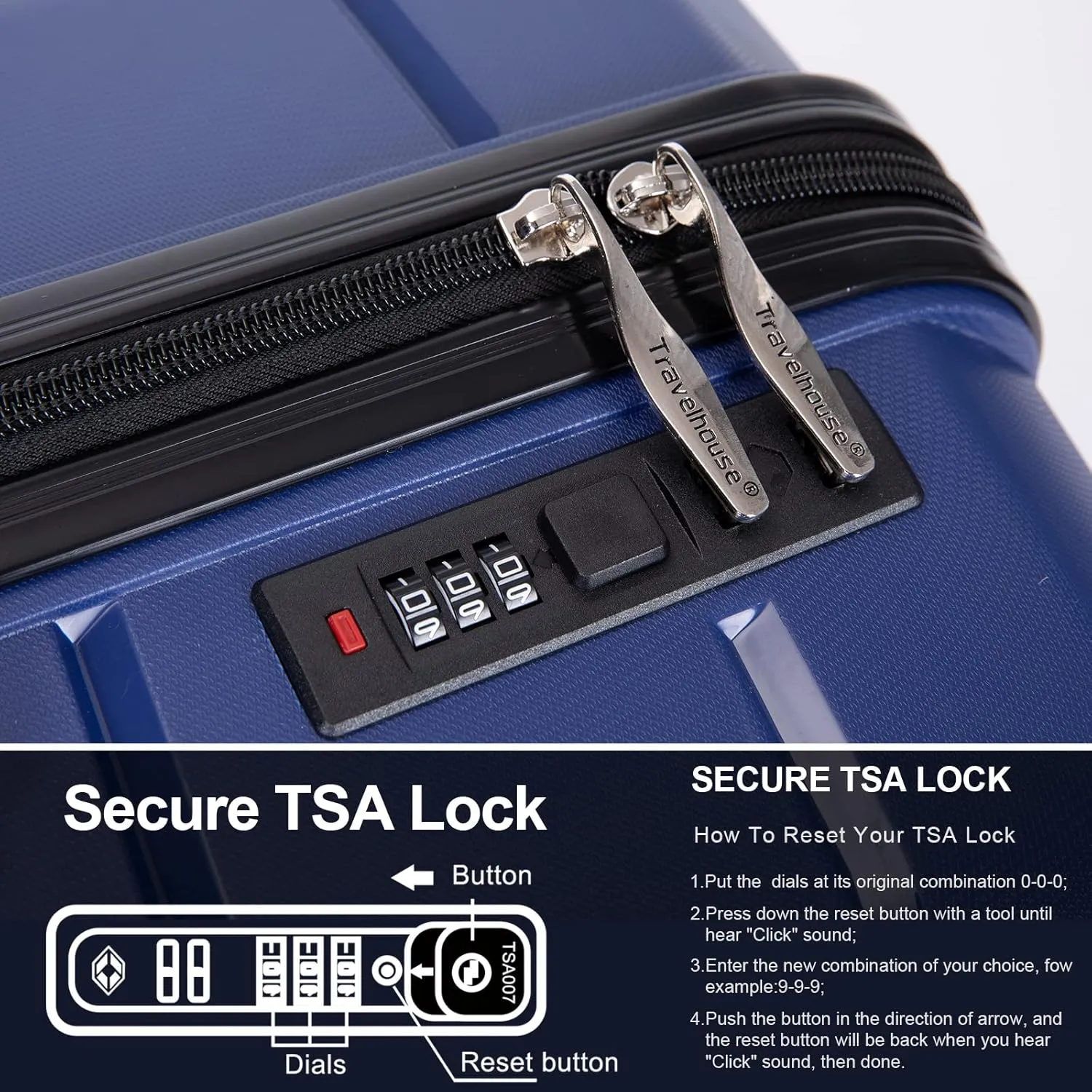 3 Piece Luggage Sets with Spinner Wheels Hardshell,Travel Suitcase&Rolling Suitcase&Hard Suitcases with Wheels,Adjustable Pull Rod,Name Card,TSA Lock,Two Hooks,Lightweight PP(20/24/28) (Navy)