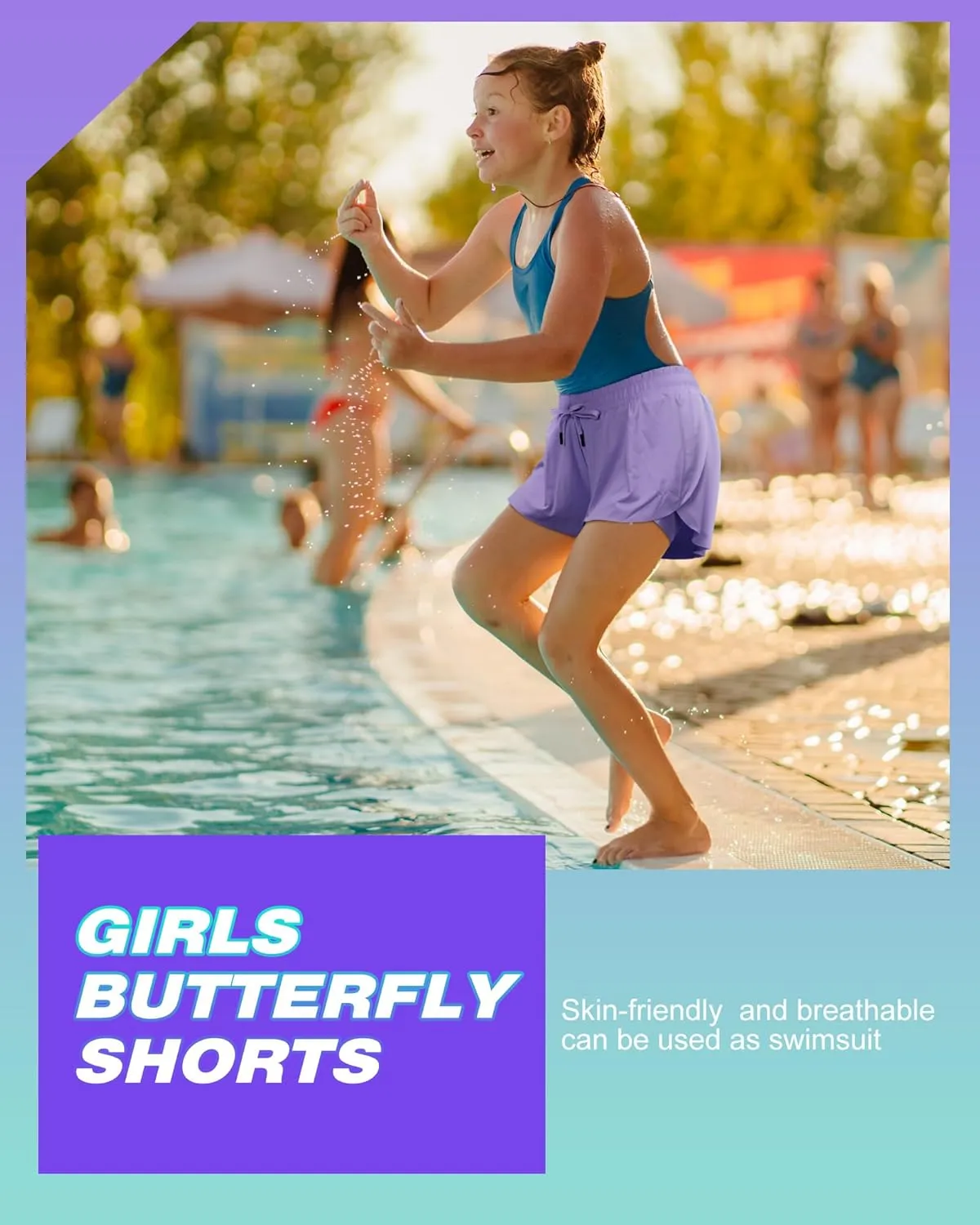 4 Pack Girls 2 in 1 Flowy Running Shorts with Pockets Teen Kids Butterfly Gym Shorts Summer Women Workout Yoga