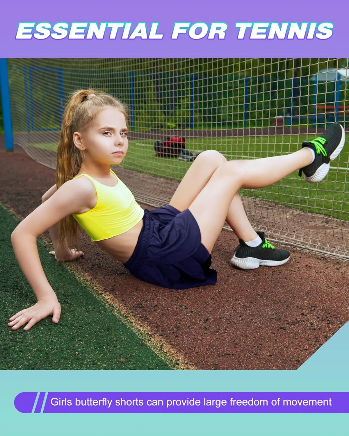 4 Pack Girls 2 in 1 Flowy Running Shorts with Pockets Teen Kids Butterfly Gym Shorts Summer Women Workout Yoga