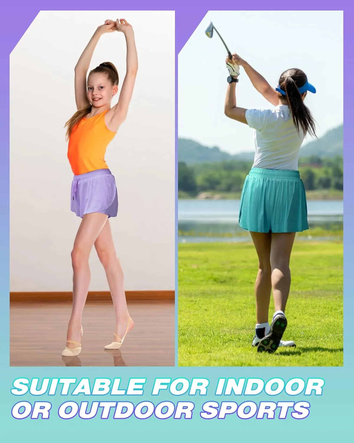 4 Pack Girls 2 in 1 Flowy Running Shorts with Pockets Teen Kids Butterfly Gym Shorts Summer Women Workout Yoga