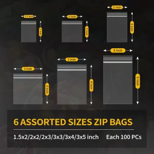 600 Pack Mini Zipper Lock Plastic Bags, Assorted Sizes (1.5x2, 2x2, 2x3, 3x3, 3x4, 3x5 Inch)  Clear, Resealable Storage Bags for Jewelry, Beads, Pills, Toys, Snacks  2 Mil Thick