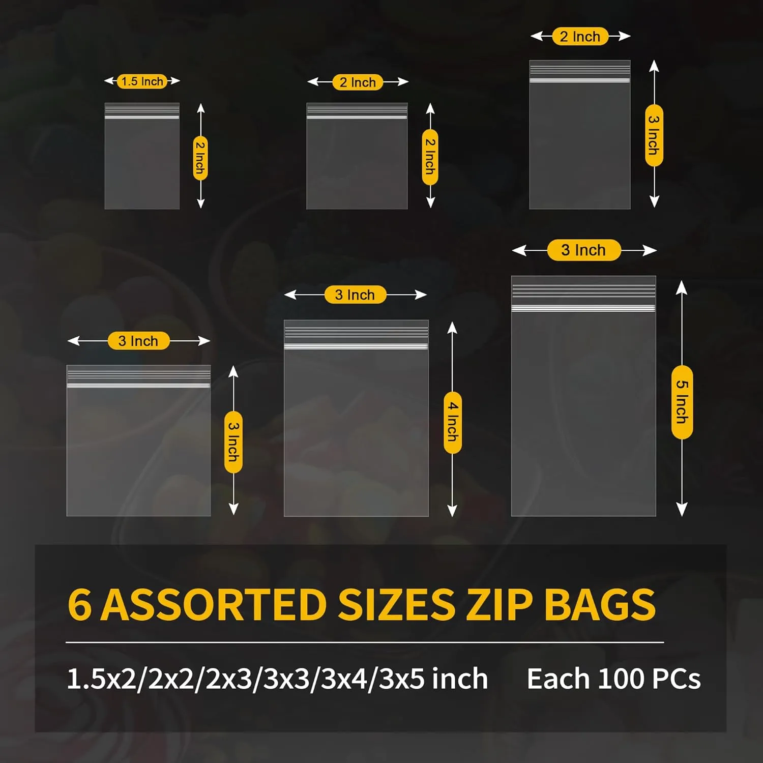 600 Pack Mini Zipper Lock Plastic Bags, Assorted Sizes (1.5x2, 2x2, 2x3, 3x3, 3x4, 3x5 Inch)  Clear, Resealable Storage Bags for Jewelry, Beads, Pills, Toys, Snacks  2 Mil Thick