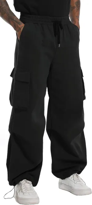 AITFINEISM Men's Baggy Cargo Pants Elastic Waist Drawstring Flap Pocket Beam Feet Streetwear Trousers