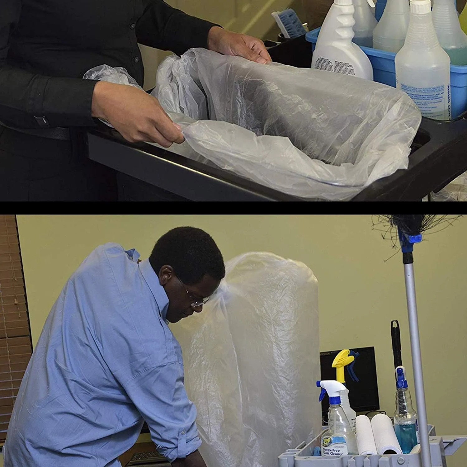 Aluf Plastics High Density Trash Bags, 16 Gallon, 1000 Count, 8 Micron (eq), 24" x 33", Clear, for Bathroom, Office, Industrial, Commercial, Janitorial, Municipal, Recycling