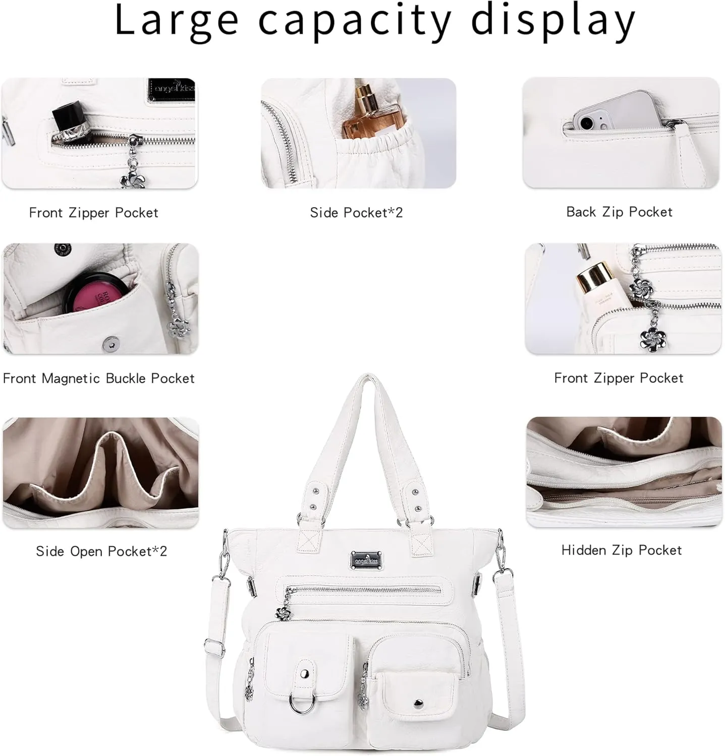 Angelkiss Purses Handbags for Women PU Tote Satchel Bags for Women Pockets Shoulder Bags
