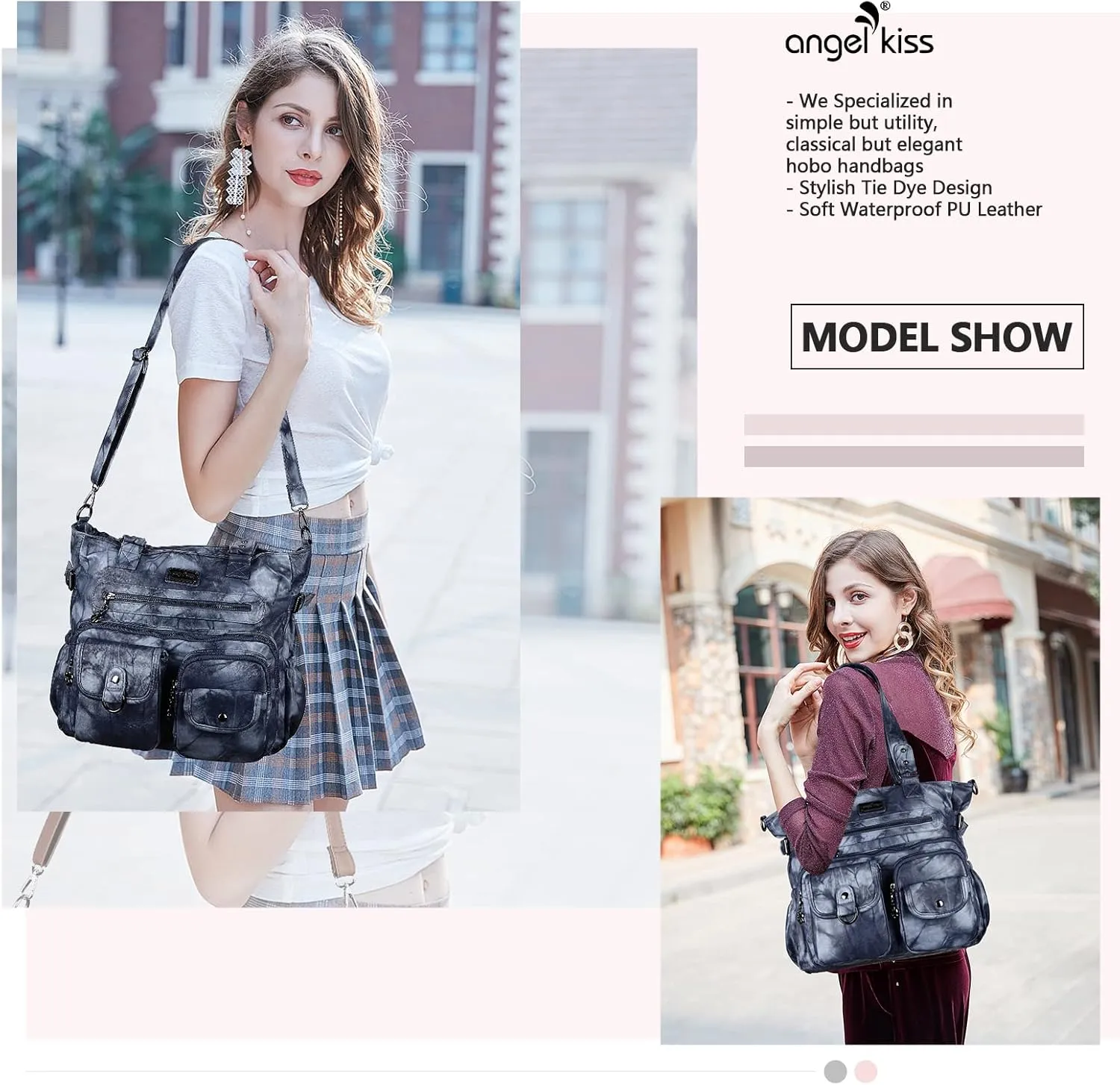 Angelkiss Purses Handbags for Women PU Tote Satchel Bags for Women Pockets Shoulder Bags