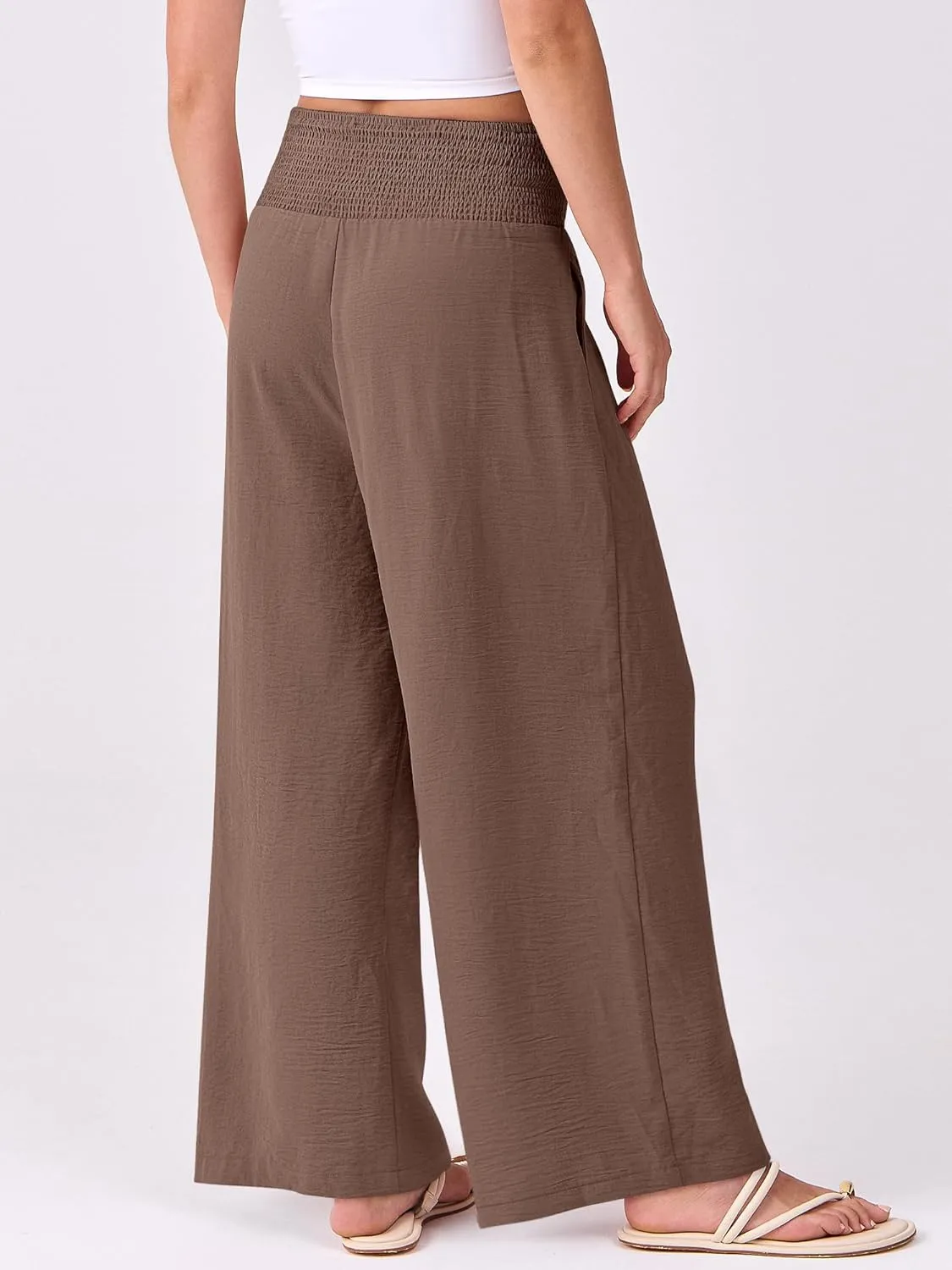 ANRABESS Women Palazzo Pants Summer Flowy Wide Leg High Waist Lounge Trousers with Pockets 2025 Casual Beach Vacation Outfits