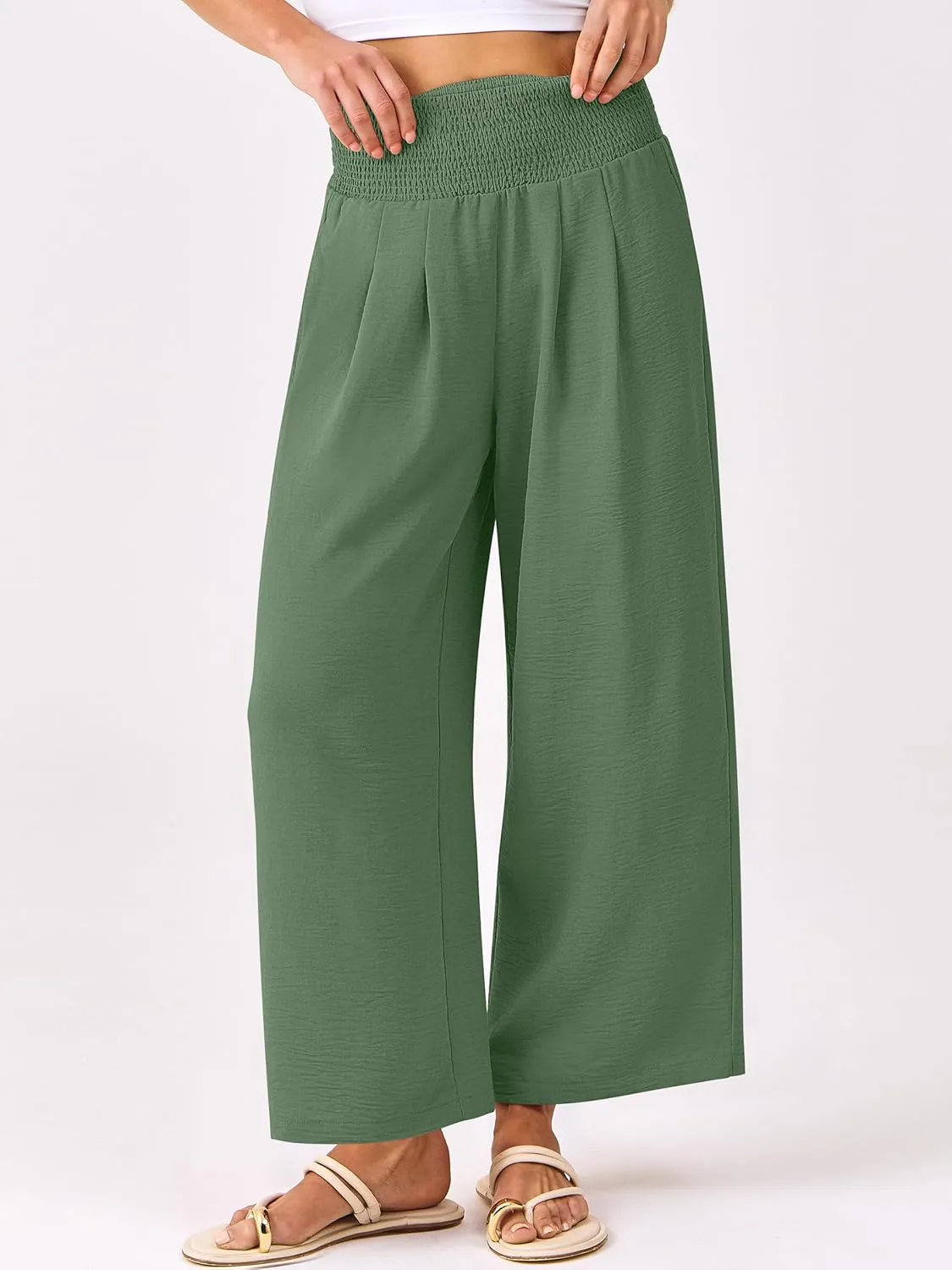 ANRABESS Womens Pants Wide Leg High Waisted Palazzo Pants Summer Flowy Beach Lounge Casual Trousers with Pockets