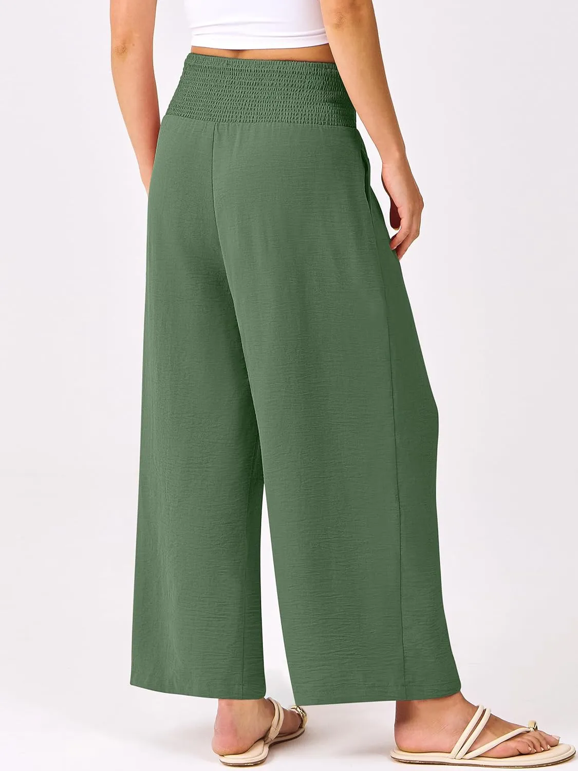 ANRABESS Womens Pants Wide Leg High Waisted Palazzo Pants Summer Flowy Beach Lounge Casual Trousers with Pockets