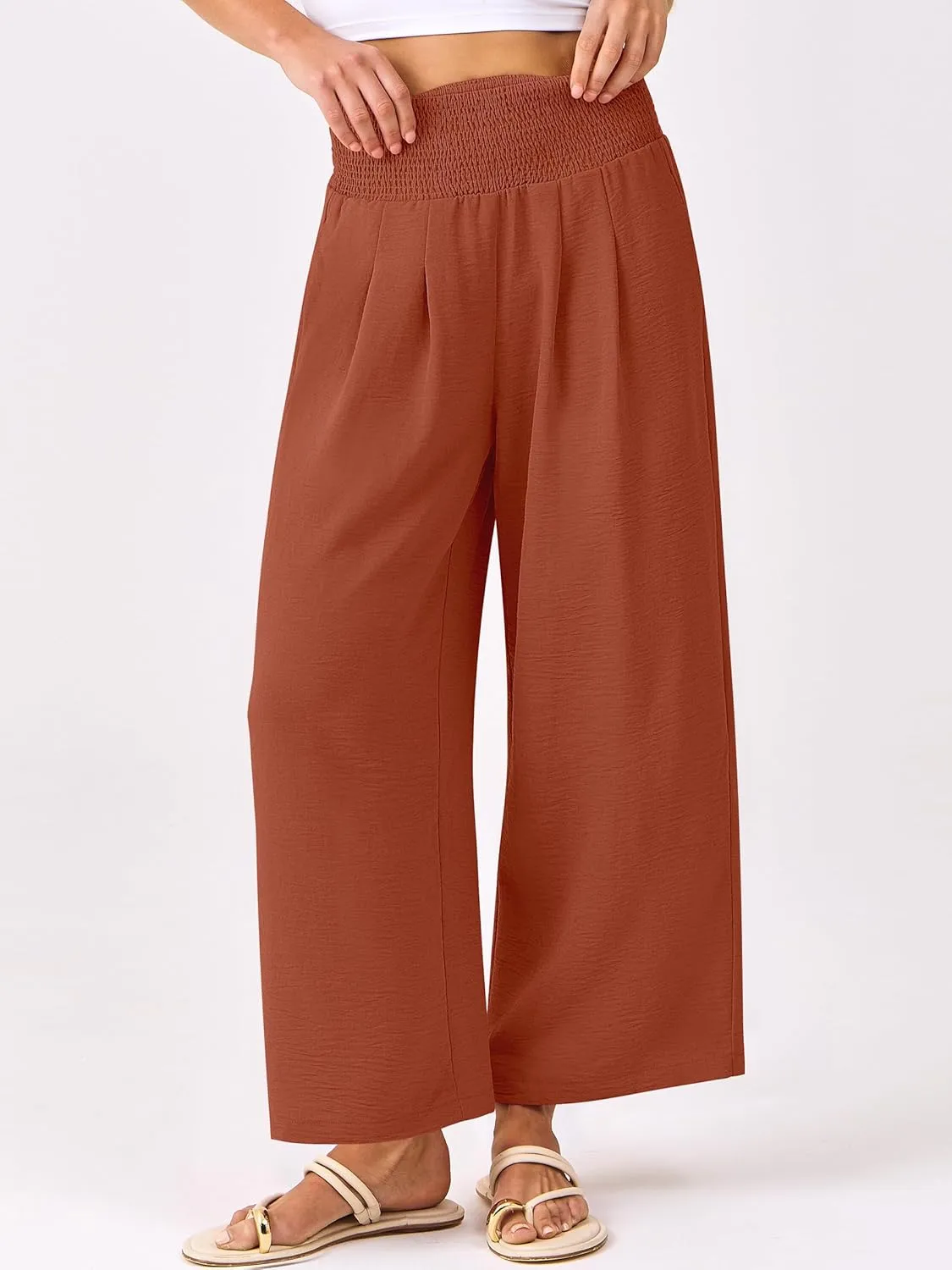 ANRABESS Womens Pants Wide Leg High Waisted Palazzo Pants Summer Flowy Beach Lounge Casual Trousers with Pockets