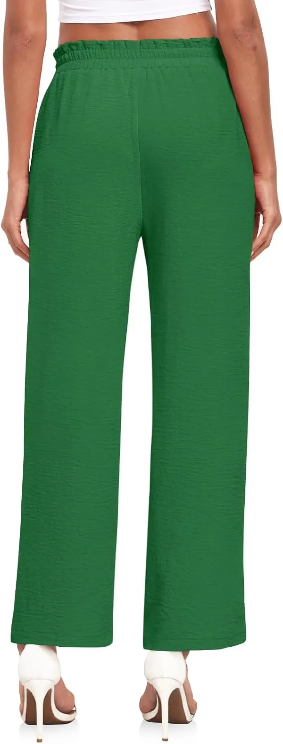 Anydeer Women Pants Loose Wide Leg Trousers Straight Casual Dressy Palazzo Ruffle High Waist Slacks with Pockets