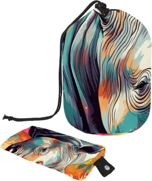 Art Animal Rhino 45 Travel Cosmetic Bags Makeup Bag for Women, Foldable Drawstring Travel Cosmetic Bags, Portable Toiletry Bucket Bag