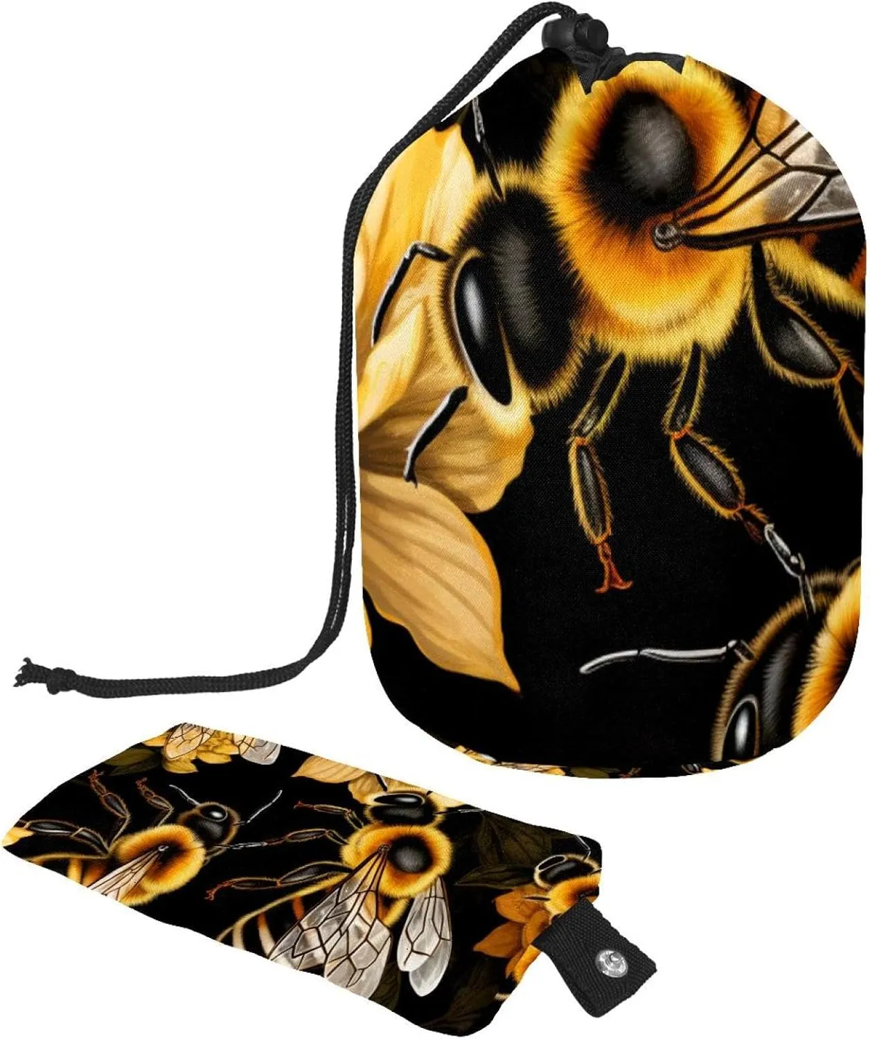Art Bee Flowers Travel Cosmetic Bags Makeup Bag for Women, Foldable Drawstring Travel Cosmetic Bags, Portable Toiletry Bucket Bag