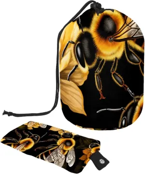 Art Bee Flowers Travel Cosmetic Bags Makeup Bag for Women, Foldable Drawstring Travel Cosmetic Bags, Portable Toiletry Bucket Bag