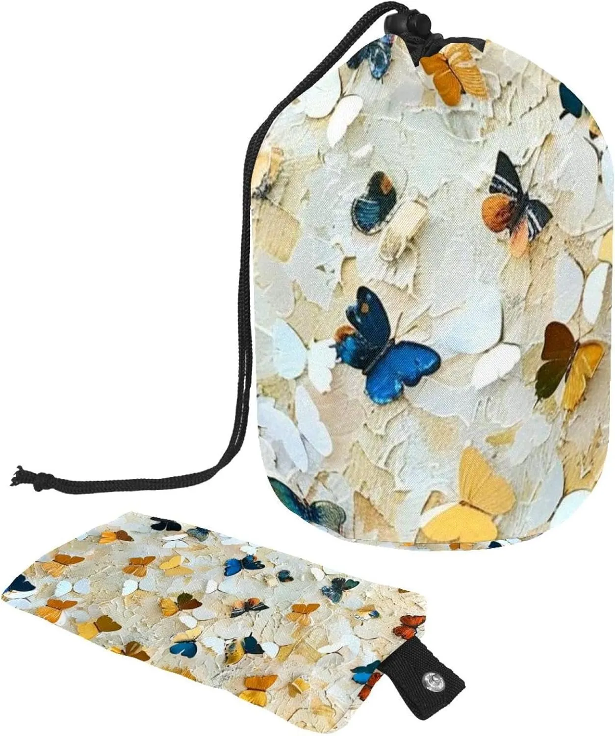 Art Butterflies Seamless Print Travel Cosmetic Bags Makeup Bag for Women, Foldable Drawstring Travel Cosmetic Bags, Portable Toiletry Bucket Bag