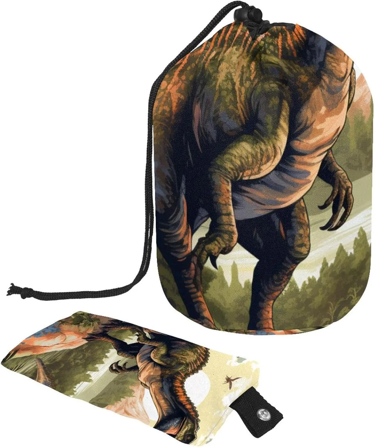 Art Dinosaur World Pattern Travel Cosmetic Bags Makeup Bag for Women, Foldable Drawstring Travel Cosmetic Bags, Portable Toiletry Bucket Bag