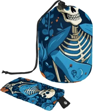 Art Floral Blue Skull Travel Cosmetic Bags Makeup Bag for Women, Foldable Drawstring Travel Cosmetic Bags, Portable Toiletry Bucket Bag