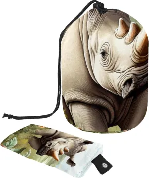 Art Rhino with Flowers 13 Travel Cosmetic Bags Makeup Bag for Women, Foldable Drawstring Travel Cosmetic Bags, Portable Toiletry Bucket Bag
