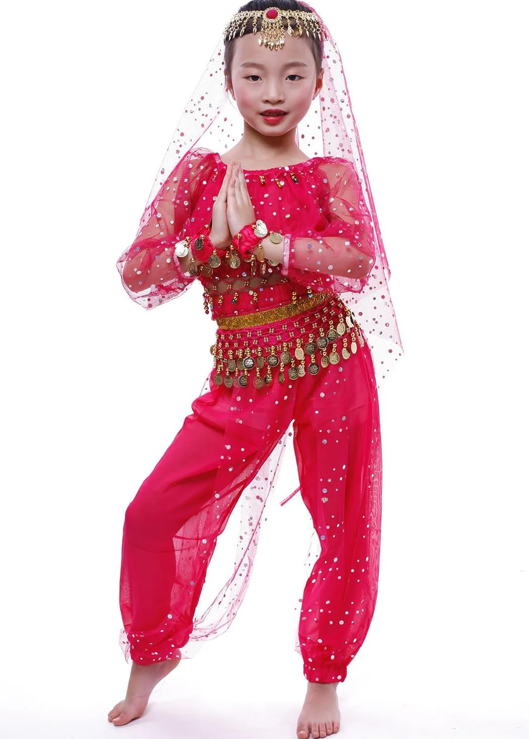 Astage Girl`S Belly Dance Costumes,Long Sleeve Highlights Top,Pants