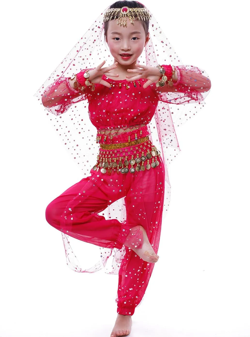 Astage Girl`S Belly Dance Costumes,Long Sleeve Highlights Top,Pants