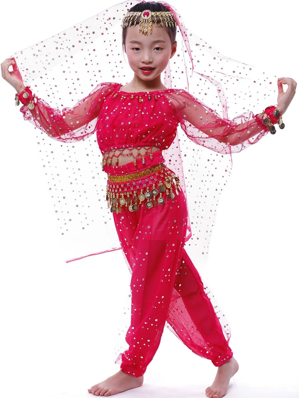 Astage Girl`S Belly Dance Costumes,Long Sleeve Highlights Top,Pants