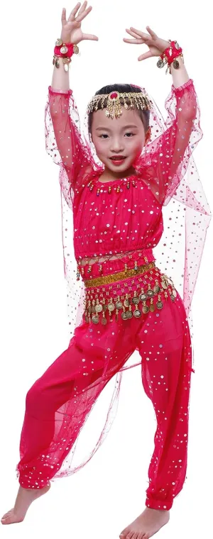 Astage Girl`S Belly Dance Costumes,Long Sleeve Highlights Top,Pants