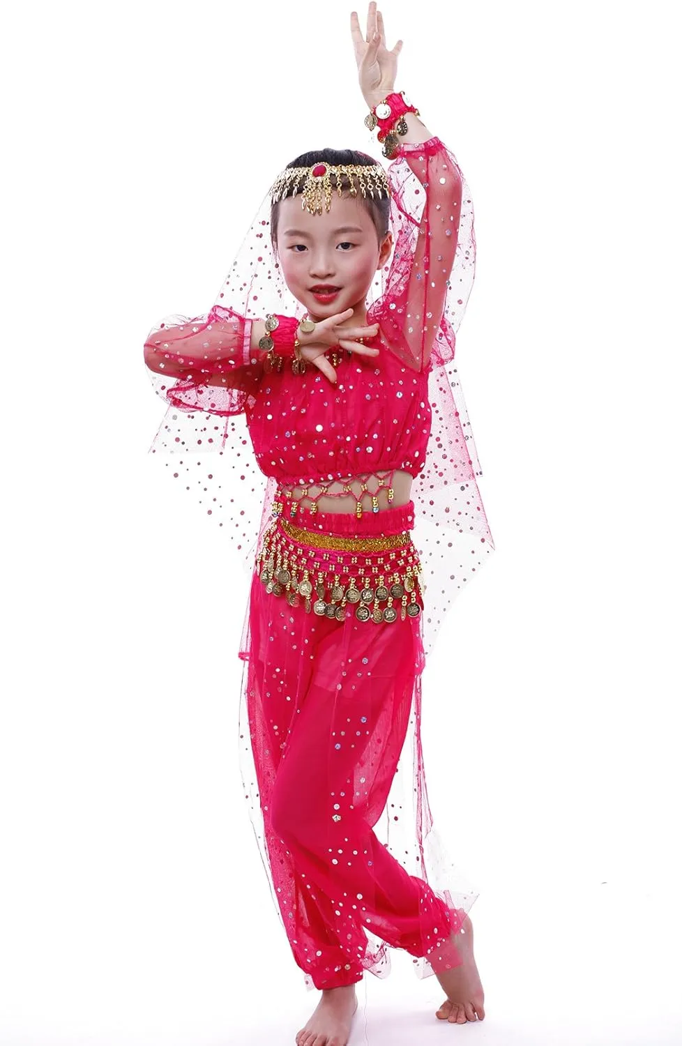 Astage Girl`S Belly Dance Costumes,Long Sleeve Highlights Top,Pants