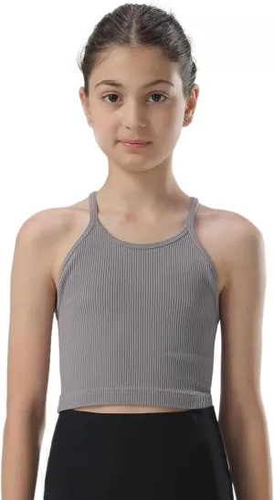 Attifall Girls Ribbed Crop Tank Top Pack Seamless Racerback Cami Tanks for Teen Girl Dance Athletic Cropped Tops
