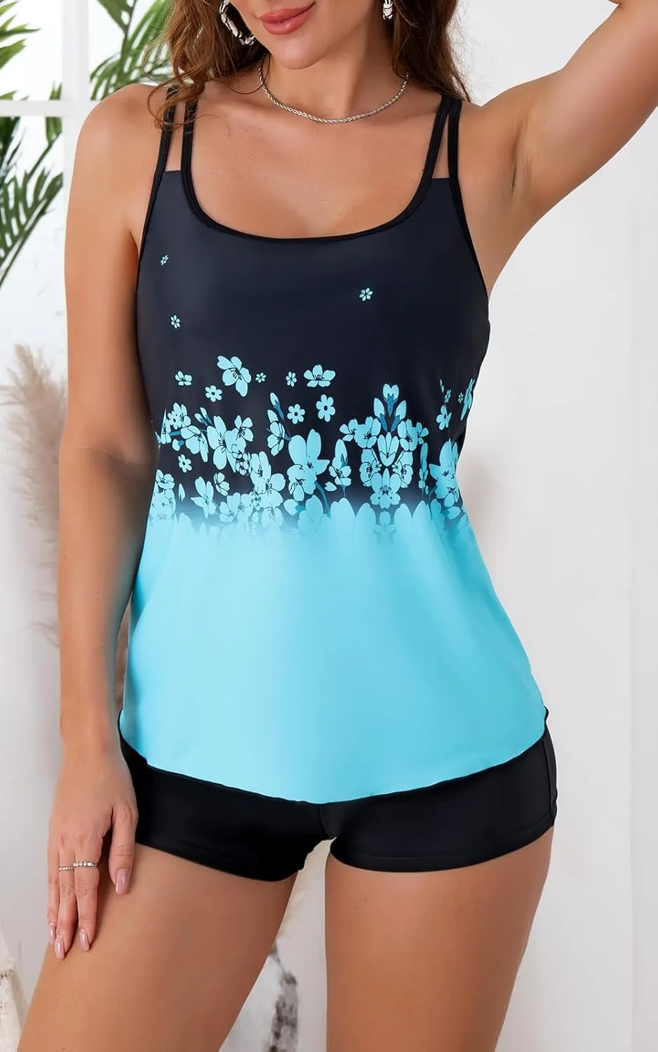 B2prity Tankini Swimsuits for Women Two Piece Bathing Suits Tummy Control Long Torso Tank Tops with Shorts