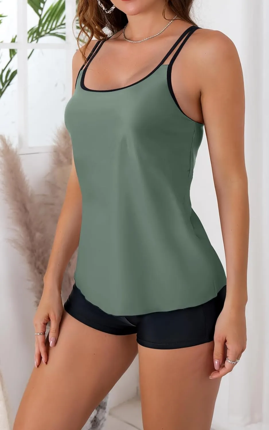 B2prity Tankini Swimsuits for Women Two Piece Bathing Suits Tummy Control Long Torso Tank Tops with Shorts
