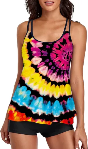 B2prity Tankini Swimsuits for Women Two Piece Bathing Suits Tummy Control Long Torso Tank Tops with Shorts