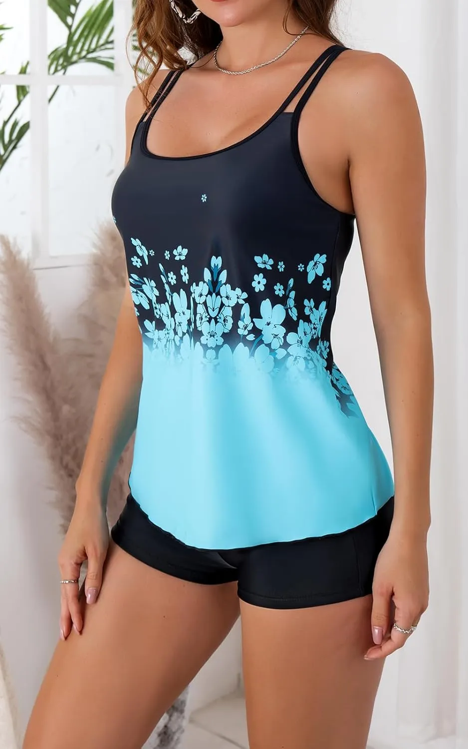 B2prity Tankini Swimsuits for Women Two Piece Bathing Suits Tummy Control Long Torso Tank Tops with Shorts
