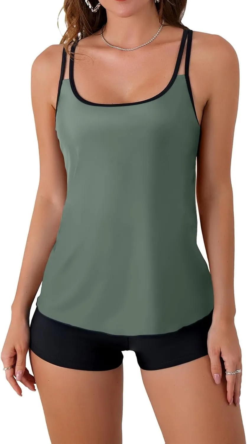 B2prity Tankini Swimsuits for Women Two Piece Bathing Suits Tummy Control Long Torso Tank Tops with Shorts