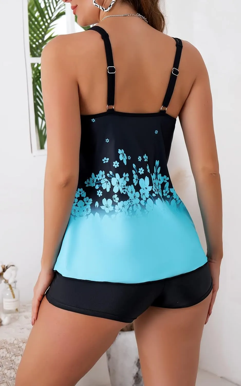 B2prity Tankini Swimsuits for Women Two Piece Bathing Suits Tummy Control Long Torso Tank Tops with Shorts