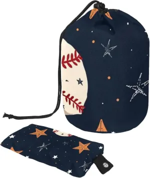 Baseball and Stars Travel Cosmetic Bags Makeup Bag for Women, Foldable Drawstring Travel Cosmetic Bags, Portable Toiletry Bucket Bag