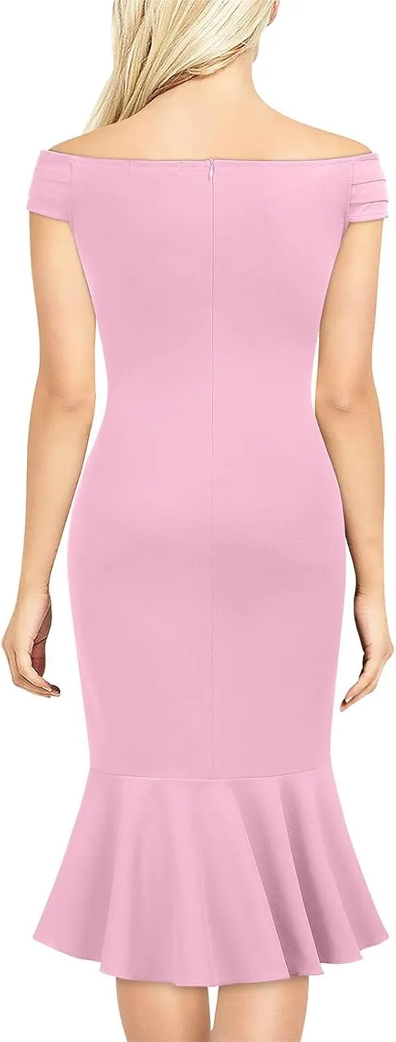 BAXLIMEK Cocktail Dresses for Women,2025 Elegant Sexy Bodycon Off Shoulder Formal Dress Ruffle Irregular Slit Hem Party Dress